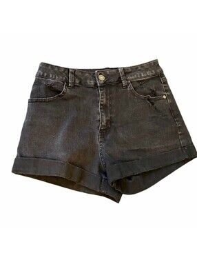 Rewash Super High Rise Distressed Denim Shorts Black Cuffed Raw Hem Size 1/25